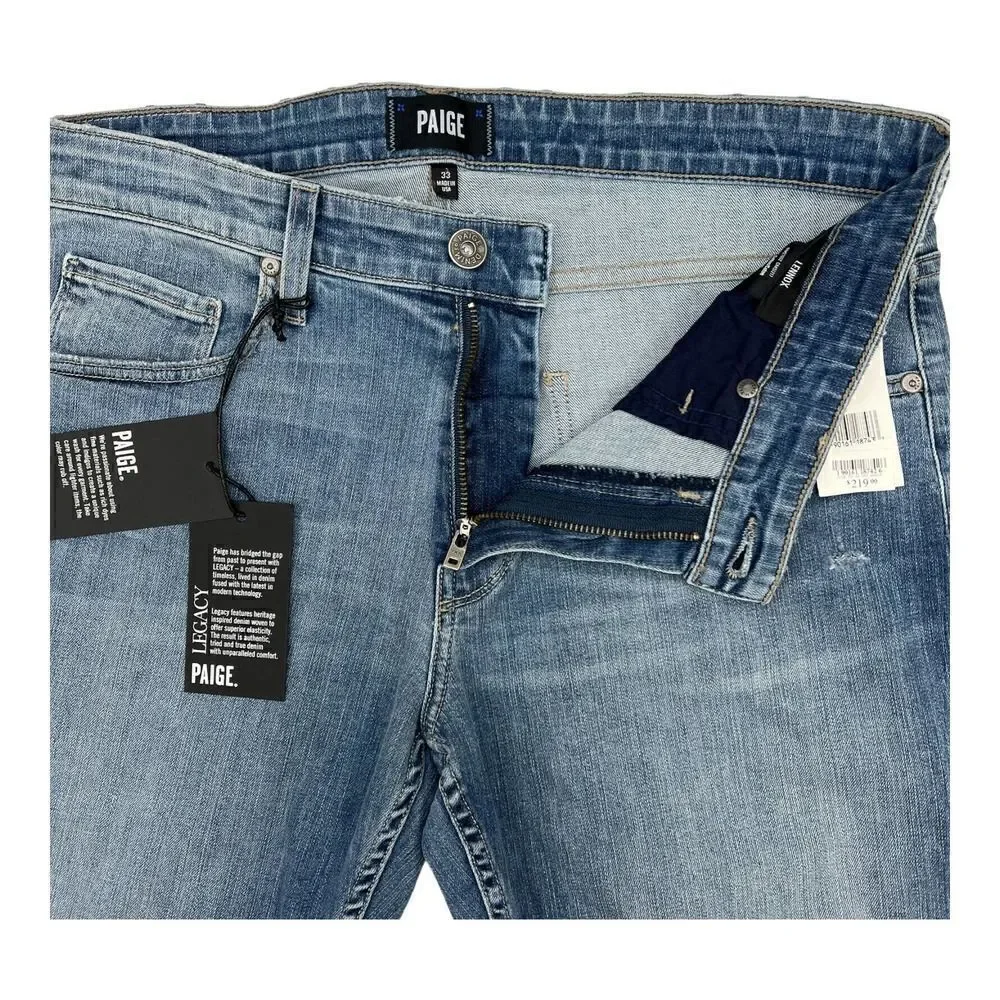 Paige Lennox Men Lyle Dest Denim Blue Slim Skinny Stretch Ripped Jeans US 33